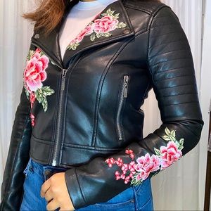 Guess Embroidered Leather Moto Jacket (SOLD)